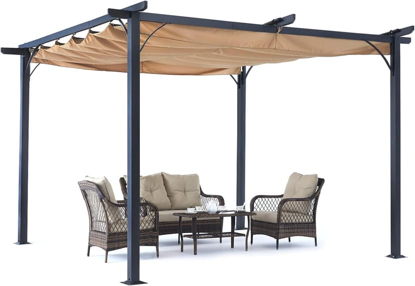ABCCANOPY Patio Pergola 11x11 - Outdoor Sun Shade Canopy with Retractable Roof for Garden Porch Backyard (Gray)