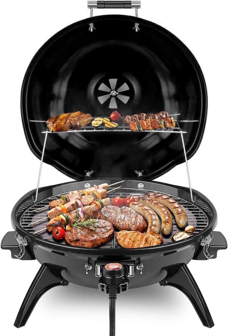 Techwood 1600W Electric Indoor/Outdoor Grill - 15-Serving Removable Stand BBQ with Double Layer Design for Countertops (Black)
