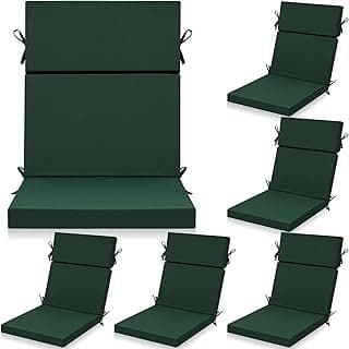 6 Pack Outdoor High Back Chair Cushion, 44 x 20 inches Patio Chair Cushions Waterproof Rocking Cushions Indoor Furniture Seat Pad, Weather Resistant (Dark Green)