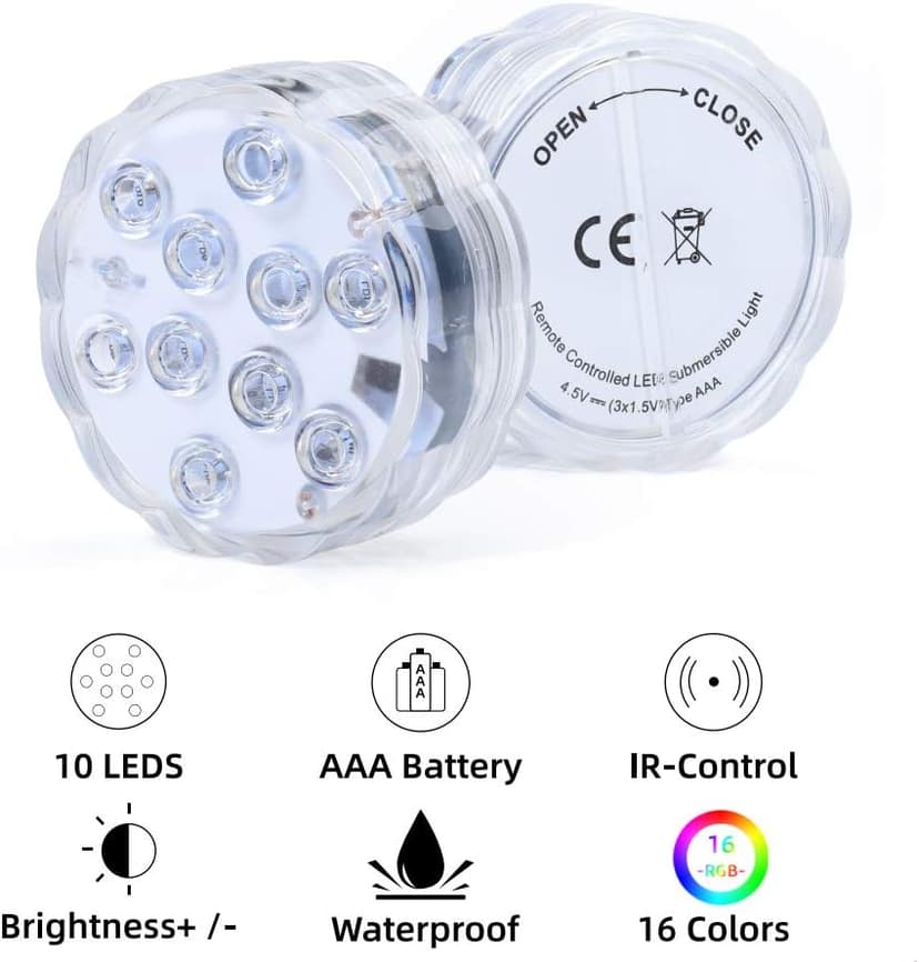 AquaMiracle Submersible LED Lights with Remote Shower Lights Waterproof Battery Operated, Multi Color Changing Hot Tub Lights for Pool, Pond, Aquarium, Bath, Party, Vase Decoration (2-Pack)