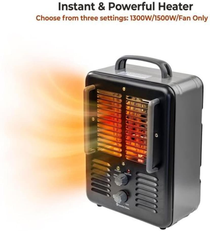 Comfort Zone Electric Portable Milkhouse Style Utility Space Heater with Adjustable Thermostat, Overheat Protection, and Safety Tip-Over Switch, Ideal for Garage or Greenhouse, 1,500W, CZ798BK