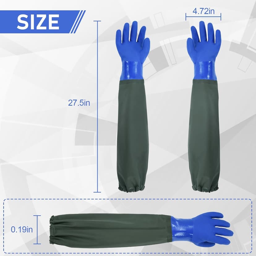 MUMUKE Long Waterproof Gloves, Long Chemical Gloves, Reusable, Padded Cotton Lined/Acid & Oil Resistant 28 inch