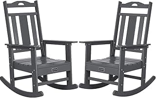 nalone Outdoor Rocking Chairs Set of 2, Oversized Porch Rocker Chair for Adult, All-Weather Resistant Patio Rocking Chair for Garden Lawn(Grey)