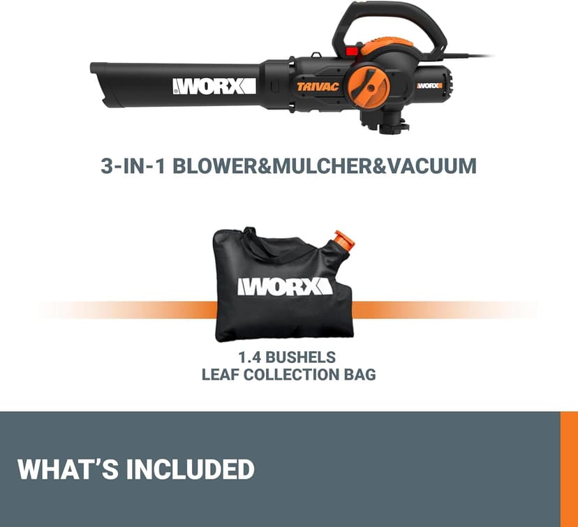 WORX 12 Amp Trivac 3-in-1 Electric Leaf Blower/Mulcher/Yard Vacuum - WG512