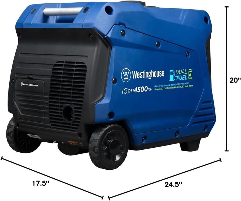 Westinghouse 5000 Peak Watt Super Quiet Dual Fuel Portable Inverter Generator, Remote Electric Start, Gas & Propane Powered, RV Ready 30A Outlet, Parallel Capable, Blue/Black