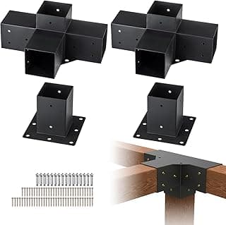 VEVOR Pergola Bracket Kit 4''x4'', 4pcs (2pcs 4-Way,2pcs Base) Heavy Duty Corner Bracket Woodworks DIY Post Base Kit, Easy Installation Wooden Beams for Gazebos, Patio Pergolas, Log Cabin Outdoor