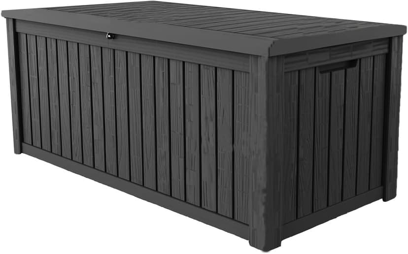 150 Gallon Lockable Resin Deck Box, Waterproof & UV-Resistant Outdoor Storage Box for Cushion Storage and Delivery, Black