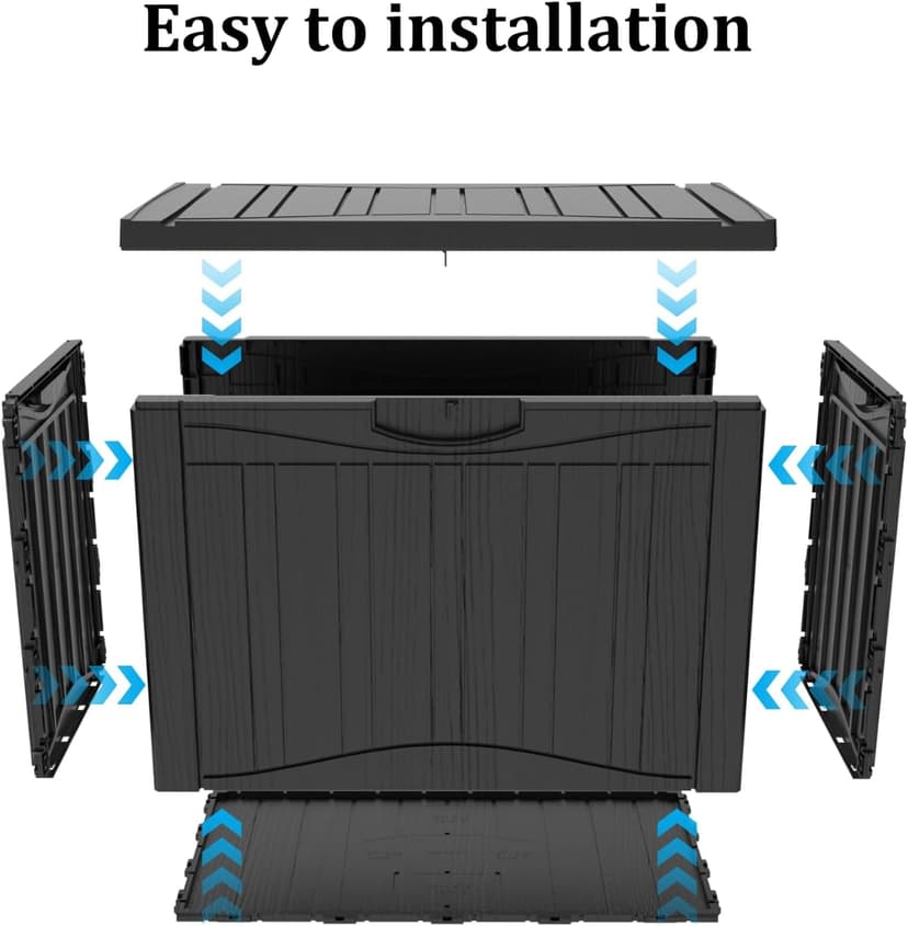 45 Gallon Heavy Duty Outdoor Deck Box with Lockable Lid, All Weather Waterproof Storage for Patio Cushions, Pool Toys, Garden Tools - Rust-Proof Resin Design (Black)