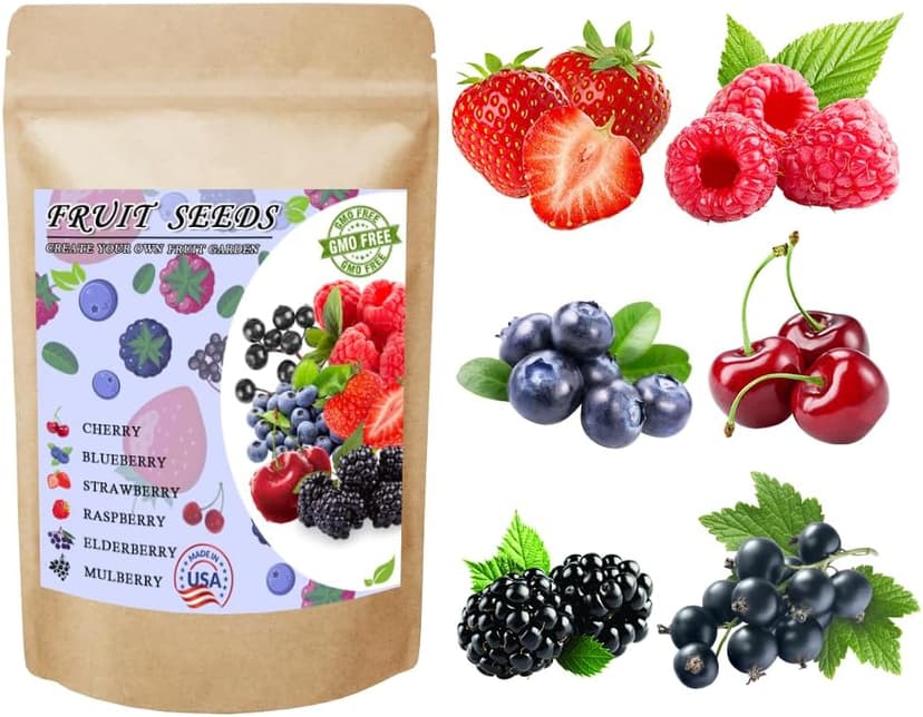 Mix Fruit Seeds 1100+ Berry Seeds for Planting Strawberry Raspberry Mulberry Blueberry Elderberry Cherry - 6 Varieties Individually Packaged Non-GMO for Home Garden