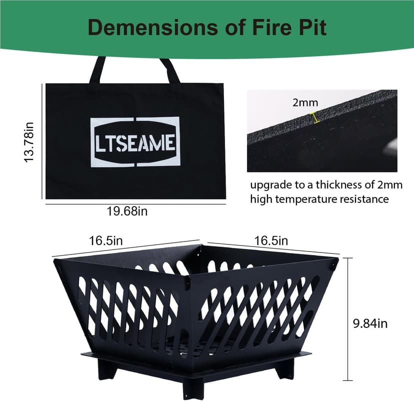 17 inch Portable Fire Pit for Outside Collapsible Plug Fire Pit Suitable for Camping, Picnics, Courtyards, Garden Bonfires and Outdoor Firewood with Storage Bag