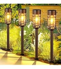 8 Pack Solar Pathway Lights Outdoor, Waterproof Solar Lights Outdoor with Metal & Glass Design - Auto On/Off, Long-Lasting, Landscape Lighting for Garden, Yard, Lawn, Driveway, Walkway