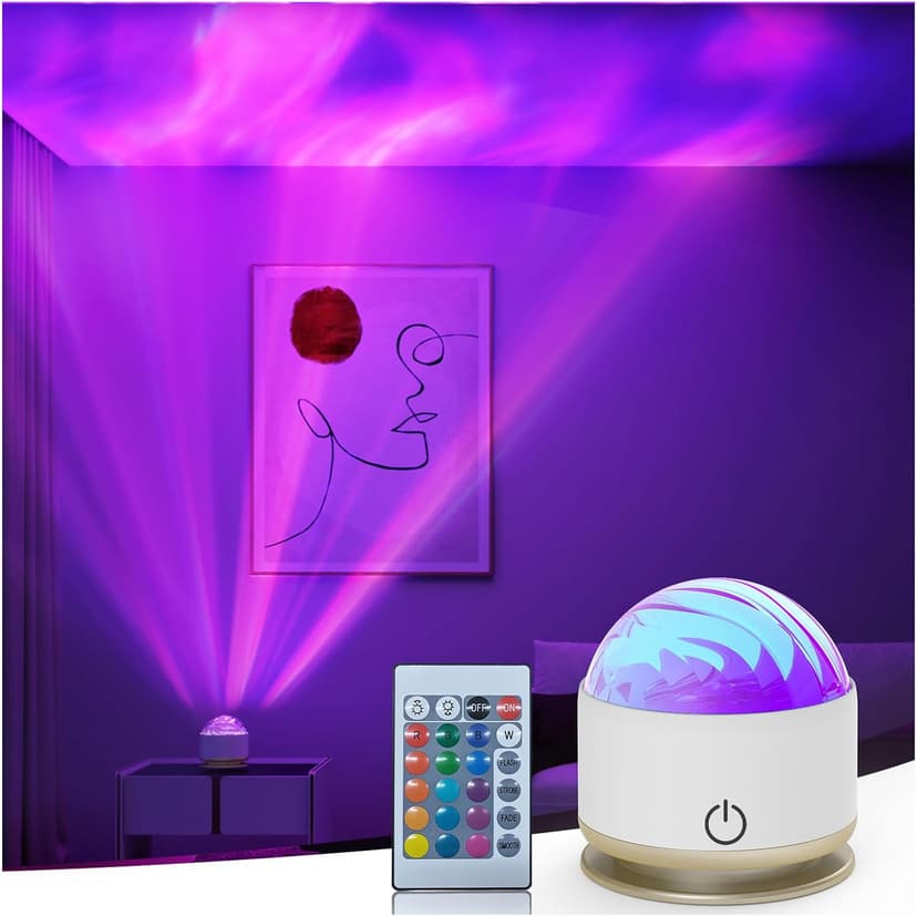 Northern Light Projector, Battery Operated Aurora Night Light Projector, 16 Colors Galaxy Lamp Ocean Wave Ceiling Projector Mood Ambient Lighting for Bedroom Party Kids Room Toddler Girl Gift