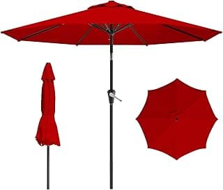 9 FT Patio Umbrella for Outdoor, Outdoor Umbrella with Push Button Tilt and Crank, Outdoor Patio Umbrellas with 8 Sturdy Ribs for Market, Garden, Deck, Backyard, Pool (Red)