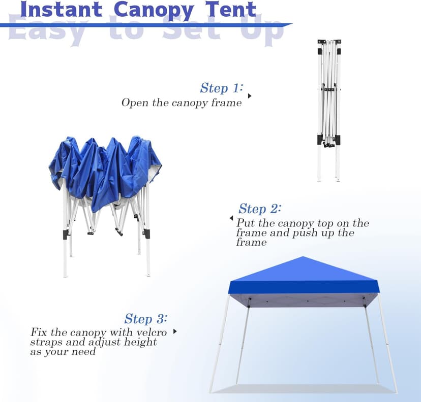 Canopy Tent, 10X10 FT Pop Up Canopy Outdoor Instant Tent Slant Legs with Carrying Bag, Portable Gazebo Shelter for Patio Deck Garden and Beach - 8X8 FT Canopy Cover (Blue)