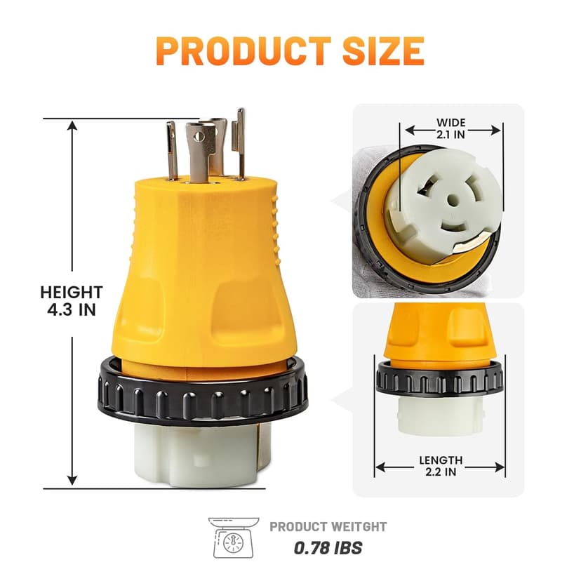 MECMO NEMA L14-30P to SS2-50R RV Marine Power Generator Adapter, 30A 4 Prong Twist Lock Generator L14-30P Male to 50A Marine Shore Power SS2-50R Female with Locking Ring, 125V/250V