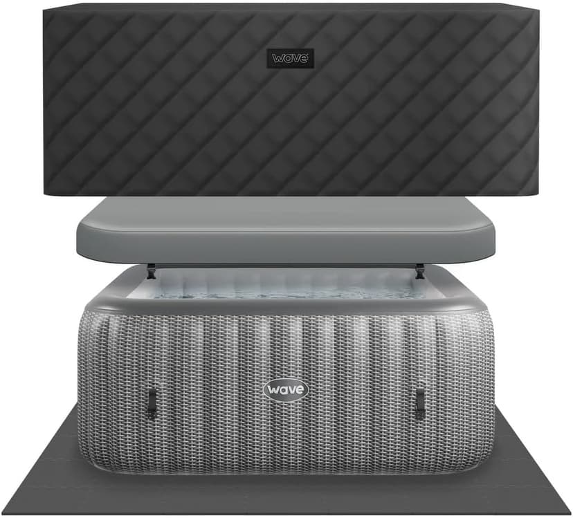 Pacific Energy-Efficient Hot Tub Bundle | 6-Person Inflatable Spa with Thermal Cover & Insulated Foam Mat | Gray Rattan
