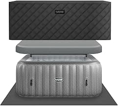 Pacific Energy-Efficient Hot Tub Bundle | 6-Person Inflatable Spa with Thermal Cover & Insulated Foam Mat | Gray Rattan