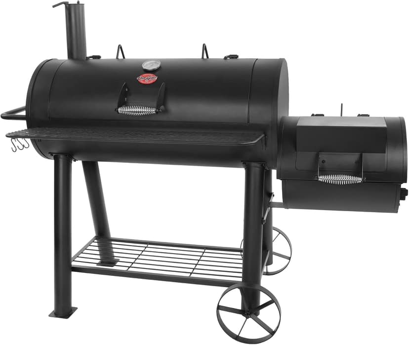 Char-Griller® Competition Pro® Barrel Grill and Offset Smoker, Includes Side Fire Box for Texas-Style Offset Smoking, Metal Cooking Grates, 1,010 Cooking Square Inches in Black, Model 2823 in Black