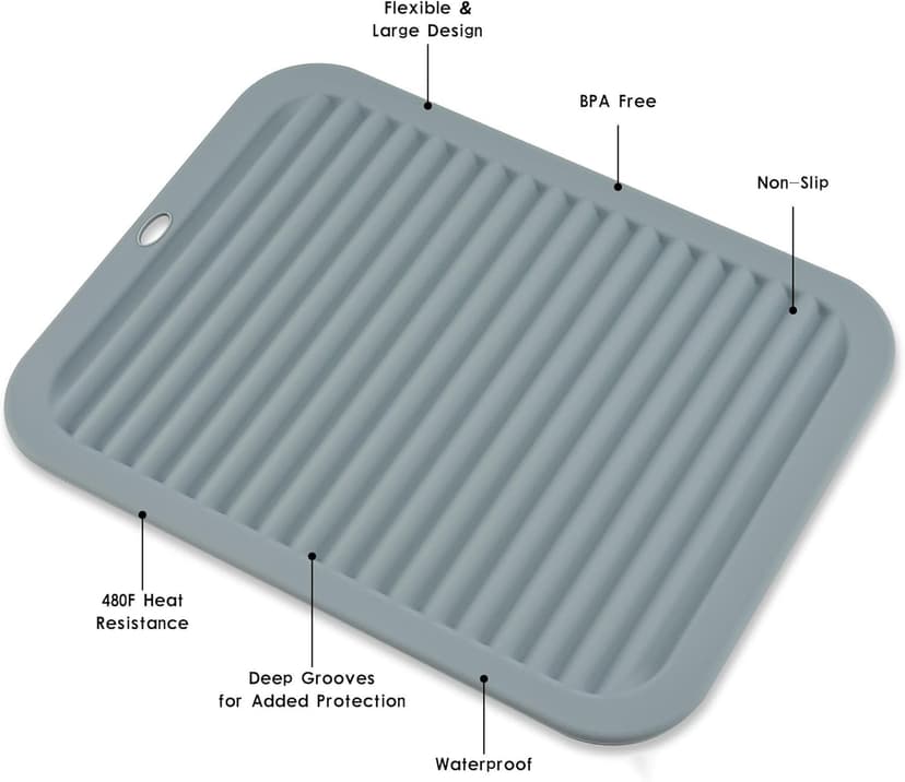 Trivets for Hot Dishes, Trivet Hot Pads for Kitchen, Silicone Trivets for Pots and Pans, Heat Resistant Mat for Tabletops, Silicone Trivet Mat for Countertops, Rectangular Dish Mat, Color Dark Gray