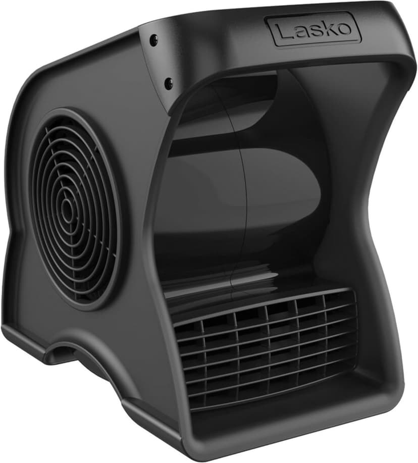 Lasko 12” Utility Fan for Job Site or Home Use, 289 CFM, Pivoting High Velocity Blower Fans, 3 Speeds, 2 Accessory Outlets 120V, Black, U12104
