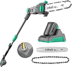 Litheli Cordless Pole Saw, 40V 2.5Ah Battery Pole Saws for Tree Trimming, 10-Inch Pole Saw Battery Powered 16ft/s Cutting Speed Auto Oiling Multi-Angle Electric Pole Chainsaw(Battery&Charger Included)