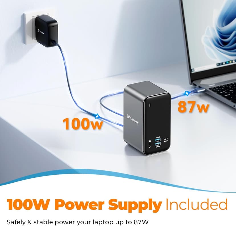TobenONE Docking Station 3 Monitors, Laptop Docking Station with Power Supply 100W, 2 HDMI, DP, 7 USB C/A Port, Ethernet, Audio, 87W Charging for Thunderbolt 4/3, USB4, USB-C Windows&ChromeOS