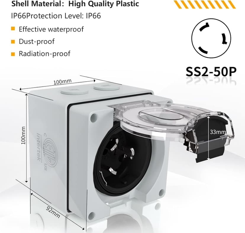 STARELO 50 Amp Generator Power Inlet Box NEMA SS2-50P,125/250 Volt 12500W, Outdoor dustproof and Weatherproof for generators, Welding Machines, etc.ETL Listed.(NEMA SS2-50P Box)