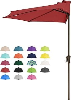 JEAREY 9ft Half Umbrella Outdoor Patio Umbrella Market Umbrella with Crank, 1/2 Round Wall Umbrella 5 Sturdy Ribs UV Protection for Pool Garden Balcony Deck, Red