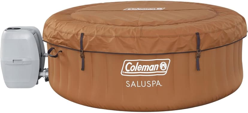 Coleman Ponderosa AirJet 2 to 4 Person Inflatable Hot Tub Round Portable Outdoor Spa w/ 120 AirJets & EnergySense Energy Saving Cover, Orange