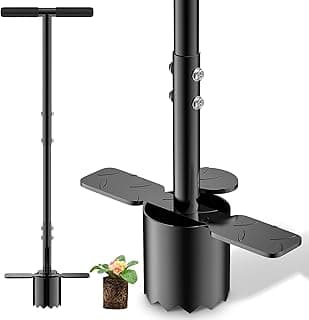 BreeRainz Bulb Planter Tool Long Handle, Height Adjustable Sod Plugger Tool w/ 3.5" Wide Serrated Base,Heavy Duty Dual-Peda Garden Tool for Planting Tulips,Iris,Daffodils,Soil Sampler Transplanting