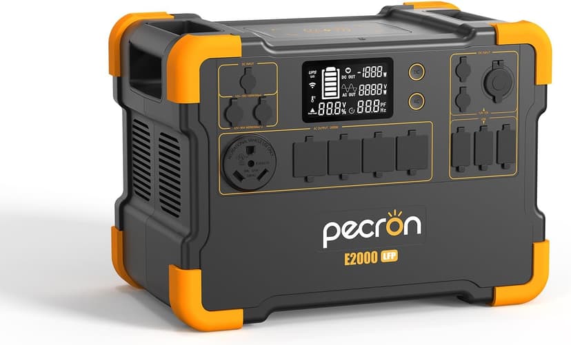 pecron Portable Power Station E2000LFP, 1920Wh Power Station 5X2000W AC Outlets, LiFePO4 Battery Backup Expandable to 8064Wh, 1200W Max Solar Input Solar Generator for Home, Camping, RV, Emergency