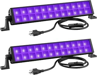Onforu 2 Pack 48W Black Light Bars, LED Blacklight with Plug and Switch, Black Lights Flood Light, Glow in The Dark Party Supplies for Stage Lighting, Halloween Decorations, Body Paint