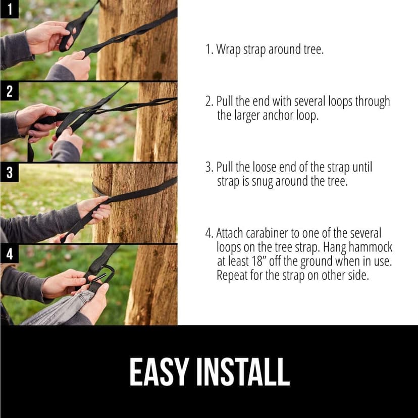 GORILLA GRIP Durable Portable Camping Hammock, Holds 400lbs with Heavy Duty Tree Straps, Comfortable Travel Swing, Camp Hammocks, Easy to Use and Install, Outdoor Essentials, Black, 9x4.5 FT