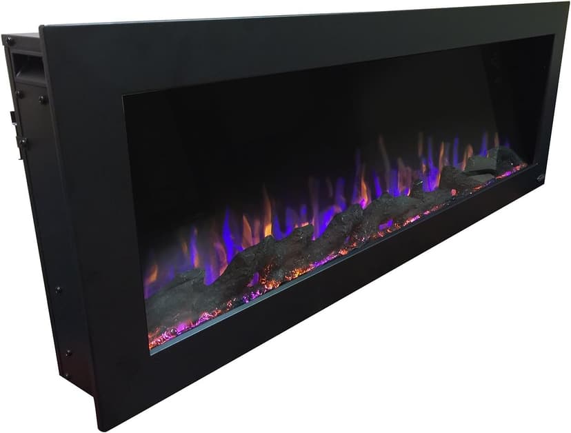 Touchstone Sideline Indoor/Outdoor Decorative Electric Fireplace -No Heat -GFI Plug for Outdoor Use -50" Wide -in Wall Recessed or Wall Mount -Realistic 3 Color Flame -Log & Crystal -Model 80017
