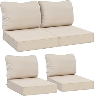 AAAAAcessories Outdoor Deep Seat Cushions, Waterproof, Fade-Resistant Patio Furniture Replacement Cushions, 23.5" x 25.5" x 5" + 23.5" x 19", Set of 4, Beige