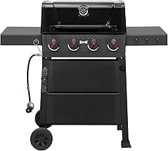 4-Burner Propane Gas Grill, Outdoor Grill with 2 Side Tables and Porcelain-Enameled Grates for Patio BBQ, 36000 BTU Powerful for Outdoor Cooking, Black - Perfect for Your Next Backyard BBQ