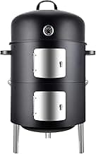 Realcook Vertical 17 Inch Steel Charcoal Smoker, Heavy Duty Round BBQ Grill for Outdoor Cooking, Black