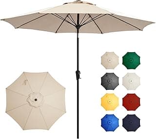Ayge 9FT Large Outdoor Patio Umbrella Market Table Umbrella-UV Resistant, Easy Push Button Tilt and Crank, 8 Sturdy Fiberglass Ribs Heavy-Duty Pool Umbrella for Deck, Backyard,Garden, Yard