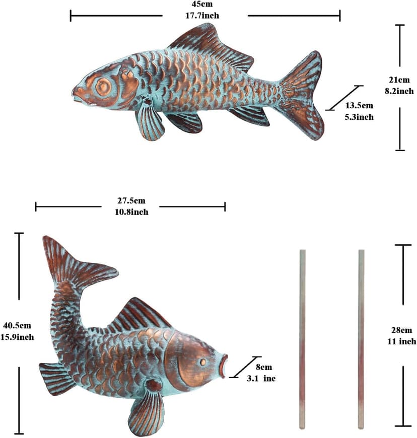 G/N CLYB Set of 2 Koi Fish Decor Outdoor Statue Sculpture Garden Pond Fishes Yard Art Antique Copper Koi Sculptures & Statues Metal Koi Fish Figurine Ornaments Décor Gifts for Women Mom Grandma