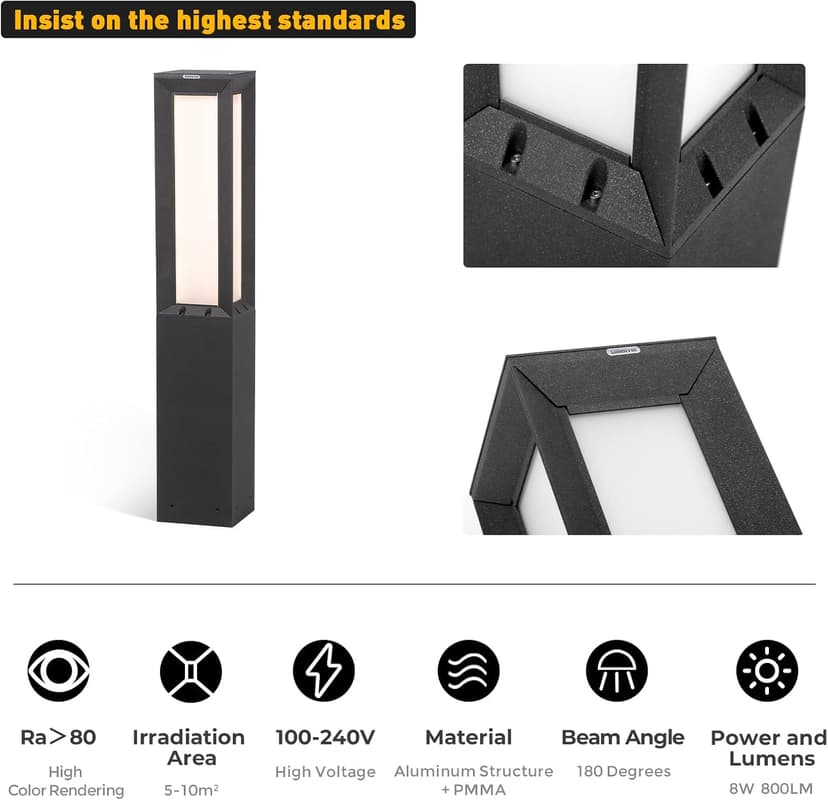 Landscape Path Light, Stainless Steel 8W 800LM Luxury LED Lighting, 32 Inches Modern Outdoor Bollard Lighting for Lawn, Patio, Courtyard and Driveway Decoration