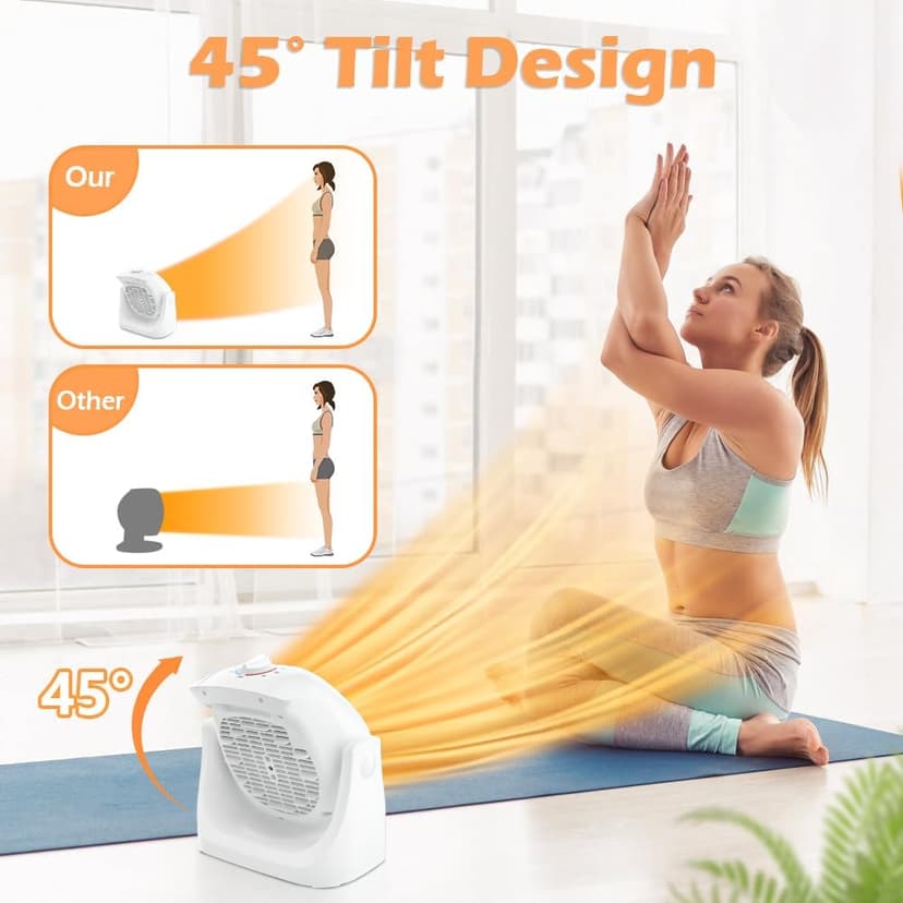 LifePlus 2 in 1 Heater Fan Combo, Portable Cooling Desk Fan, Air Circulator Fan 45° Tilt, 2 Wind Speeds, 1500W Overheat Protection Personal Small Floor for Home Office White