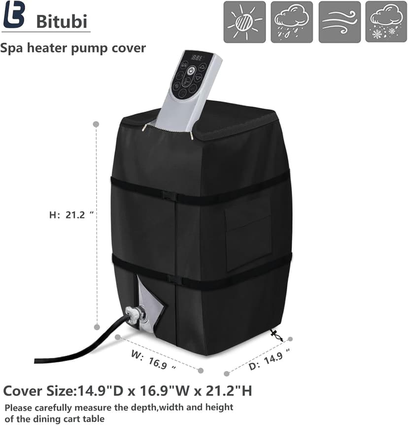 Bitubi Hot Tub Spa Heater Pump Winter Cover, Waterproof Heavy Duty Hot Tub Insulated Pump Cover with Plush Lining for Most Inflatable Hot Tub Spa Heater Pump on Market (Black,Cover only)