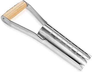 Garden Bulb Planter with 6 inches Depth Mark, Garden Bulb Transplanter Tool with Wooden Handle, Stainless Steel Soil Release Tool for Transplanting Digging Planting Flowers