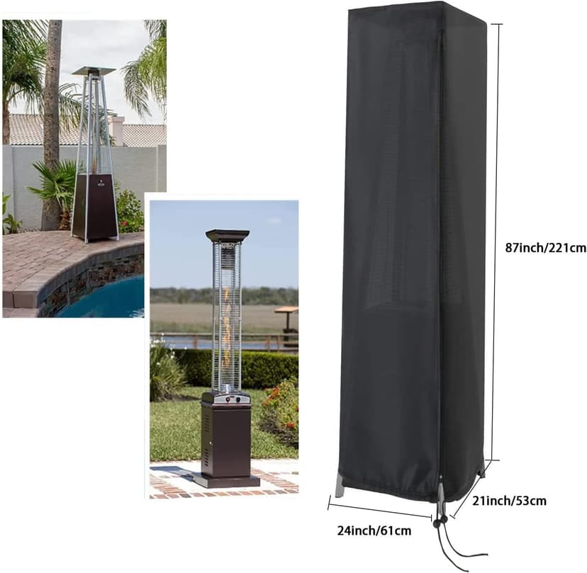 Patio Heater Cover, Outdoor Standing Square Heater Covers with Zipper Waterproof Windproof Thicker Oxford (Black, 87" H x 21" W x 24" D Inch)