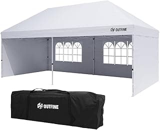 OUTFINE Canopy 10'X20' Pop Up Canopy Gazebo Commercial Tent with 4 Removable Sidewalls, Stakes X12, Ropes X6 for Patio Outdoor Party Events (All White, 10 * 20FT)