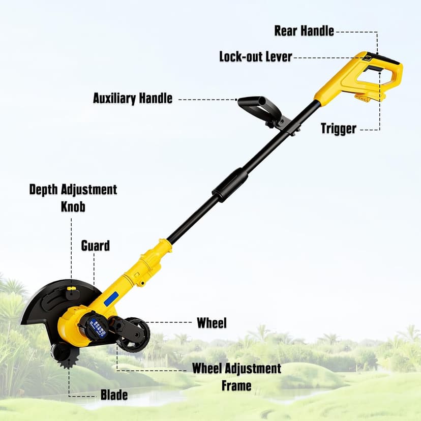 Cordless Edger Lawn Tool Compatible with Dewalt 20V Max Battery, Electric Battery-Powered Edger/Trencher (Tool ONLY) 9’’Blade, 3 Position Adjustable Depth for Landscaping, Driveways, Borders