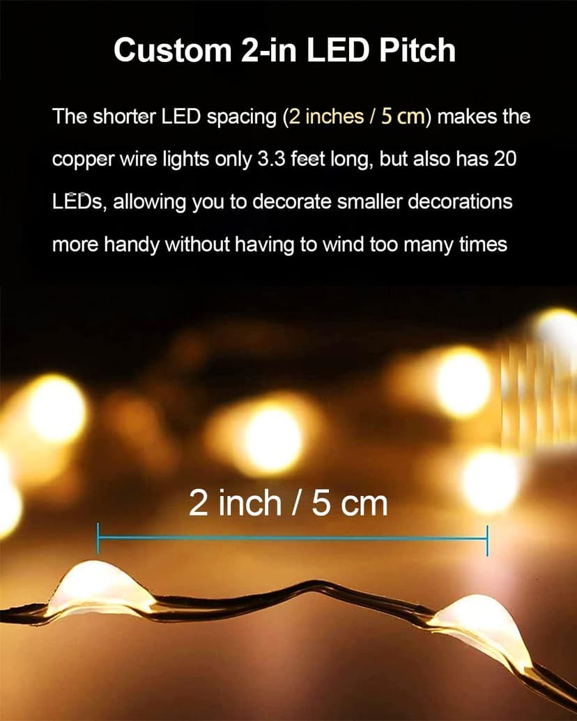 20 Pack Fairy Lights Battery Operated 3.3ft 20 LED Mini Fairy String Lights Waterproof Copper Wire Firefly Starry Lights for Wedding Party Mason Jars Christmas Decorations, Warm White