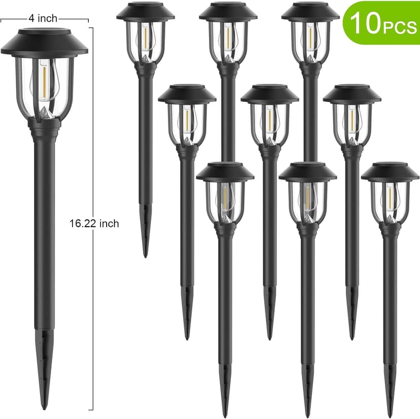 10 Pack Solar Pathway Lights Outdoor Waterproof, Dusk to Dawn Auto On/Off LED Garden Lights, Easy Installation Landscape Lighting for Yard Garden Lawn Driveway