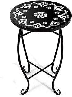 25 Inch High Patio Side Table, 18 Inch Wide Round Metal Side Table, Weather Resistant Anti-Rust Outdoor Side Table for Living Room Sofa Couch, Easy Assembly Bistro Table End Table Drink Table