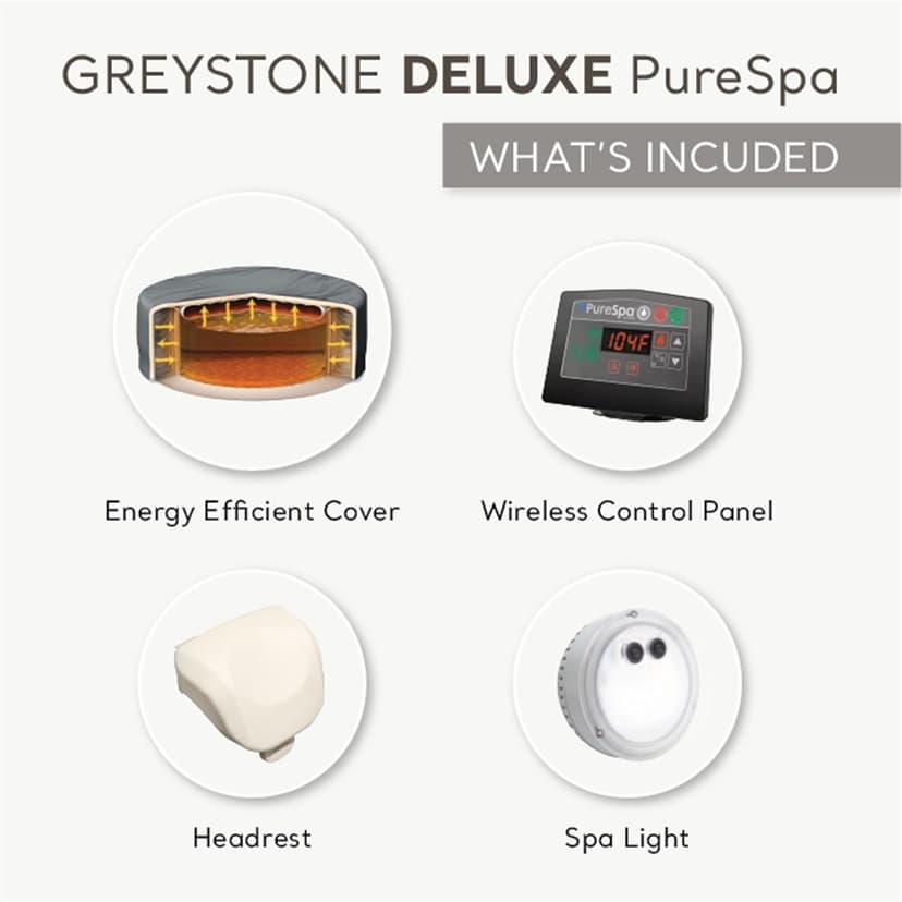 INTEX PureSpa Greystone Deluxe Inflatable Hot Tub, with with Built-in FastFill Inflation System, Spa Control App, and 4 Person Capacity, 83" x 28"